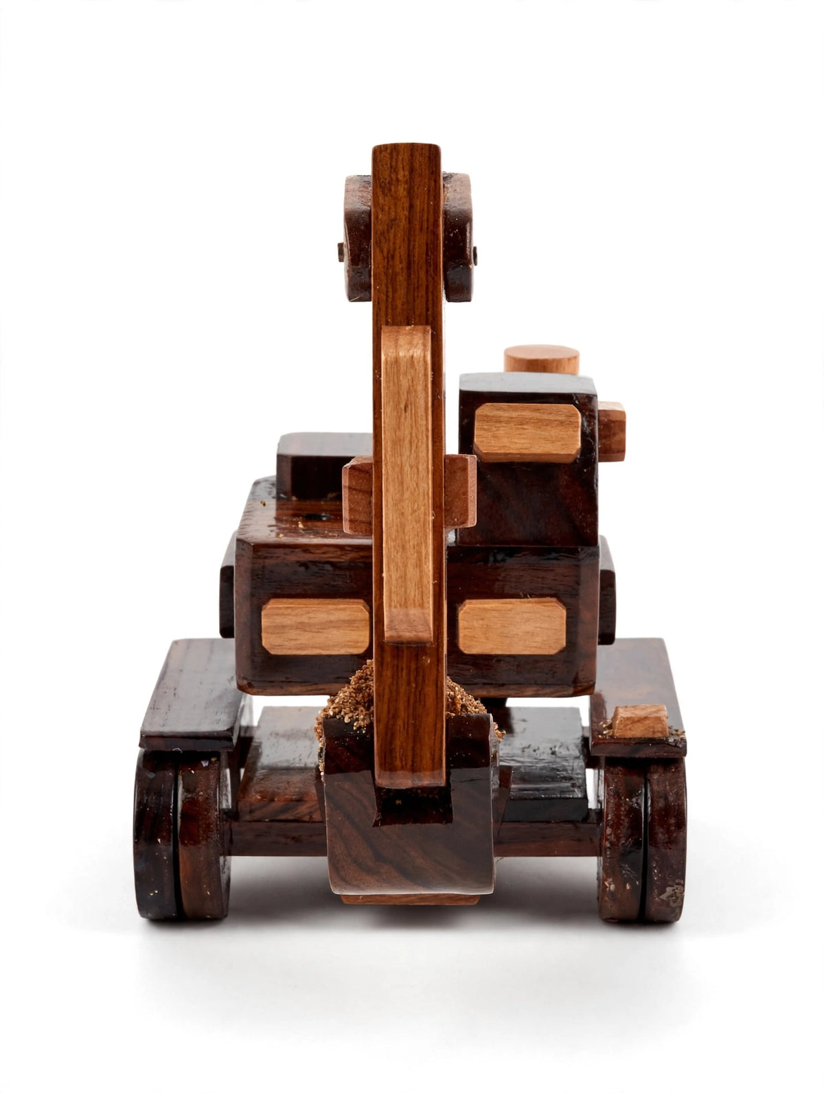 Wooden Excavator Model – Rustic Construction Vehicle Decor