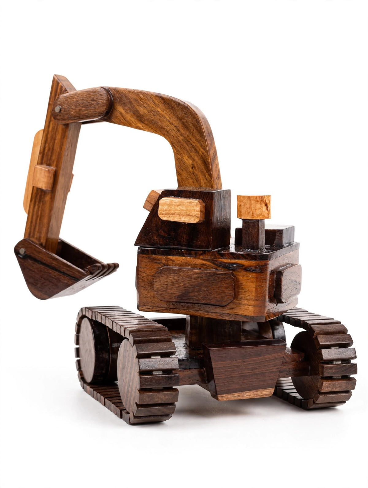 Wooden Excavator Model – Rustic Construction Vehicle Decor