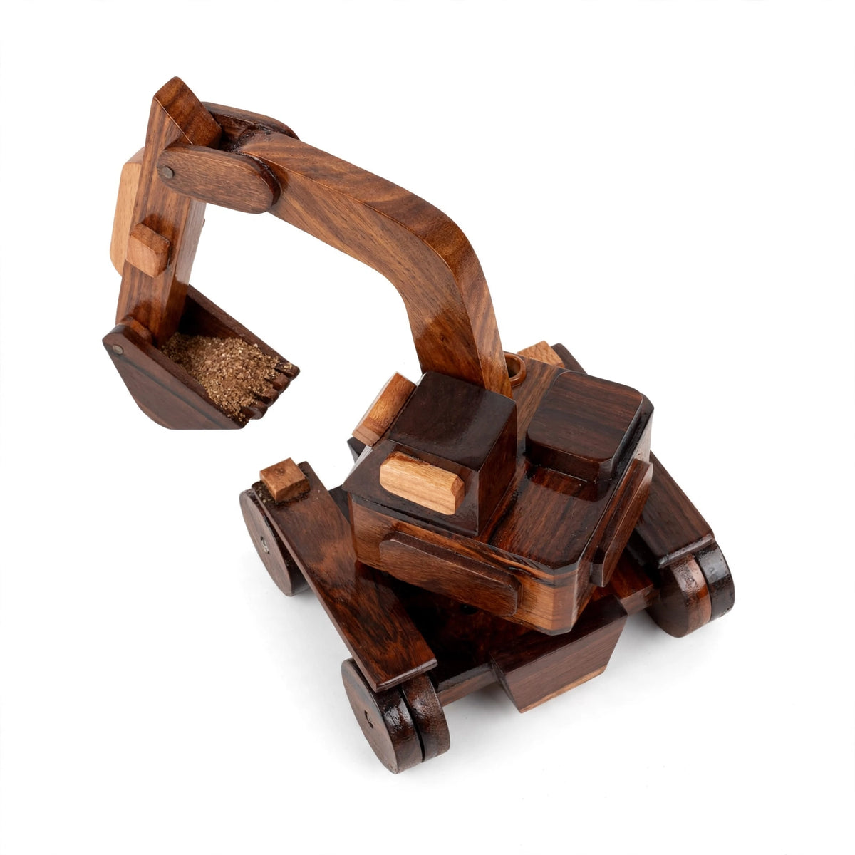 Wooden Excavator Model – Rustic Construction Vehicle Decor