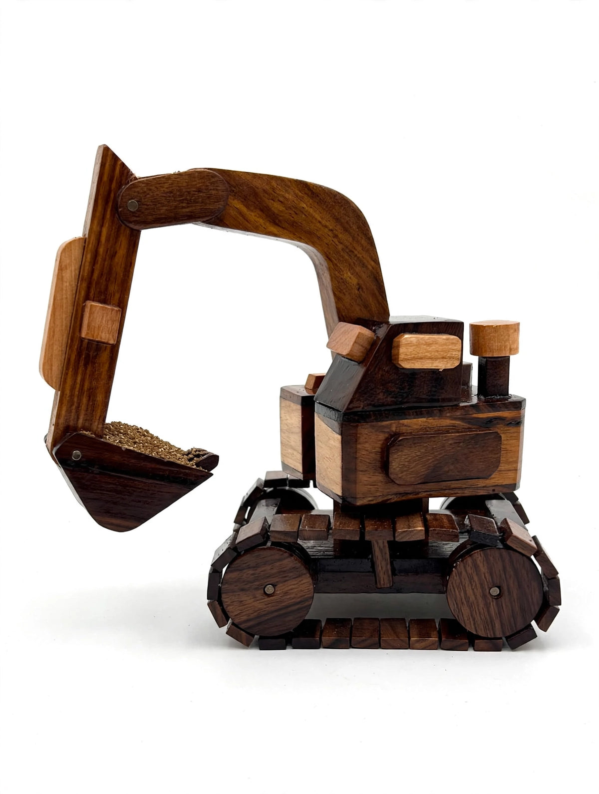 Wooden Excavator Model – Rustic Construction Vehicle Decor
