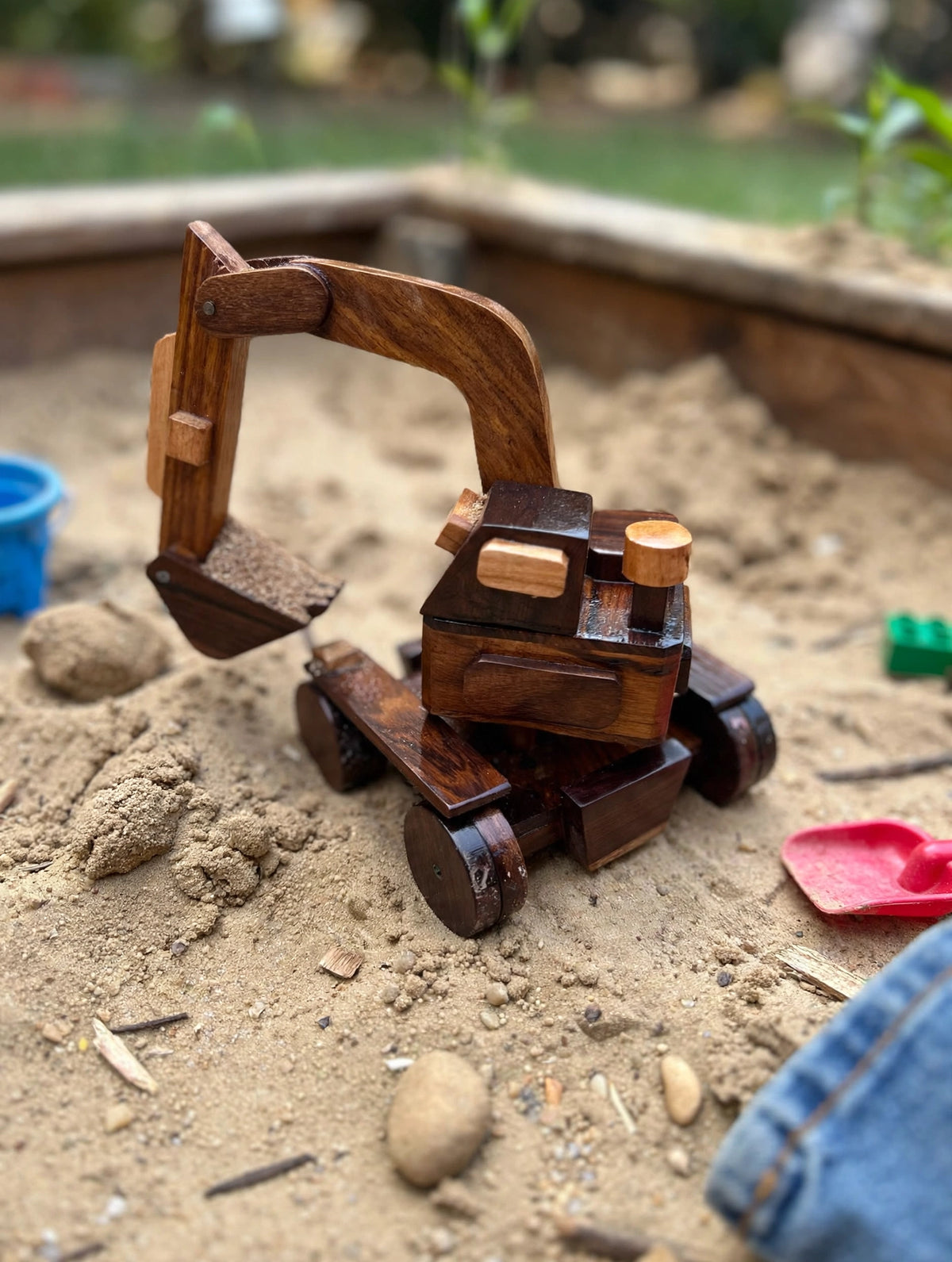 Wooden Excavator Model – Rustic Construction Vehicle Decor