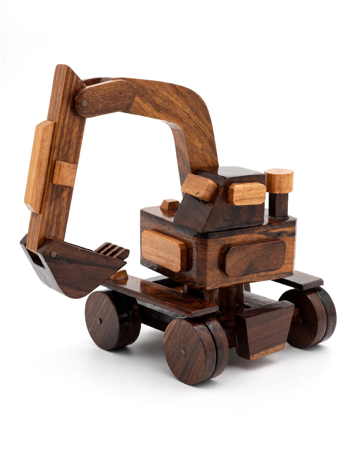 Wooden Excavator Model – Rustic Construction Vehicle Decor