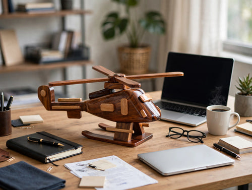 Handmade Wooden Helicopter Model – Rustic Wood Decor
