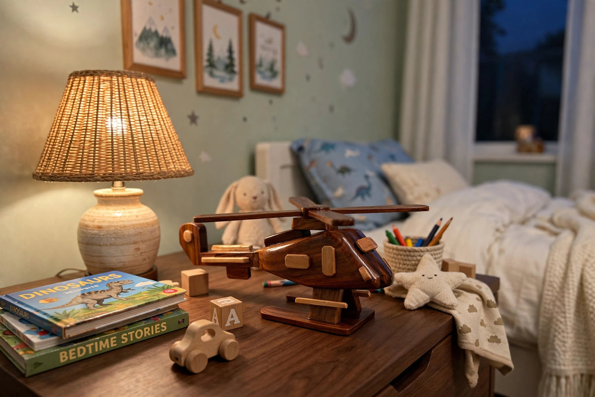 Handmade Wooden Helicopter Model – Rustic Wood Decor