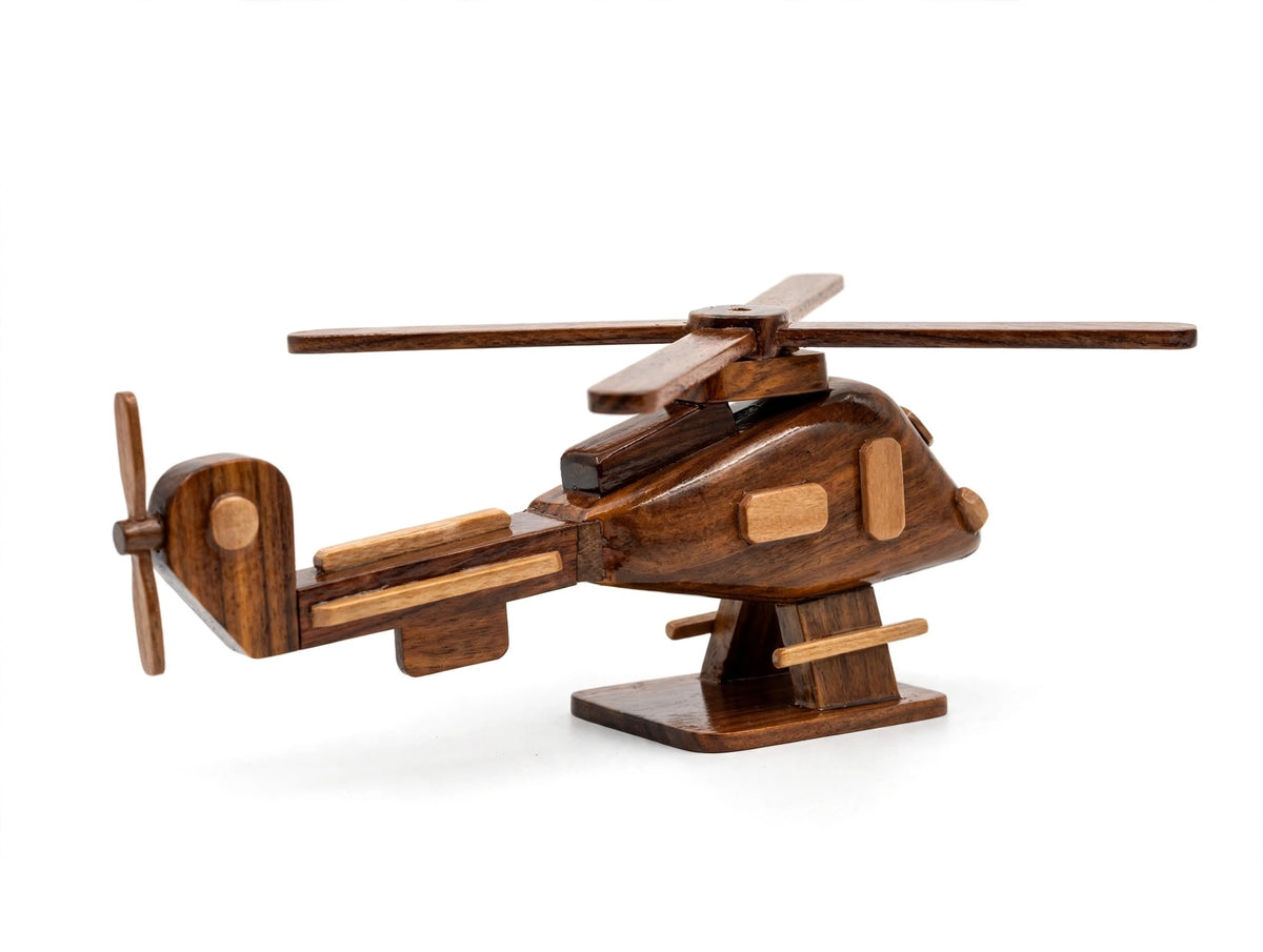 Handmade Wooden Helicopter Model – Rustic Wood Decor