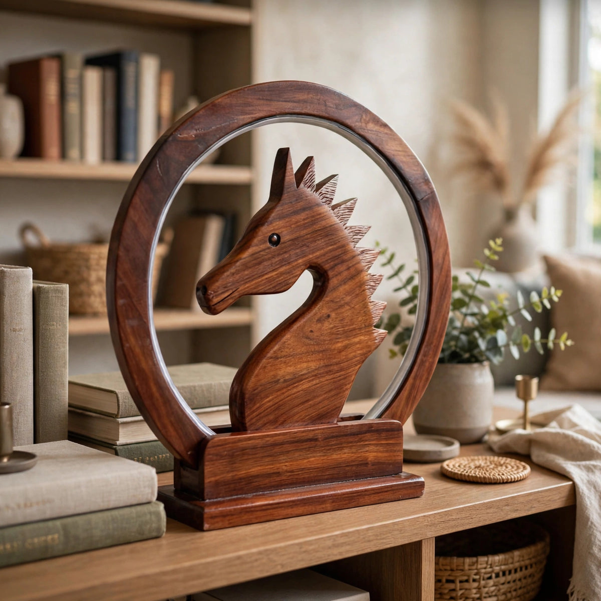 Handcrafted Wooden Horse LED Lamp