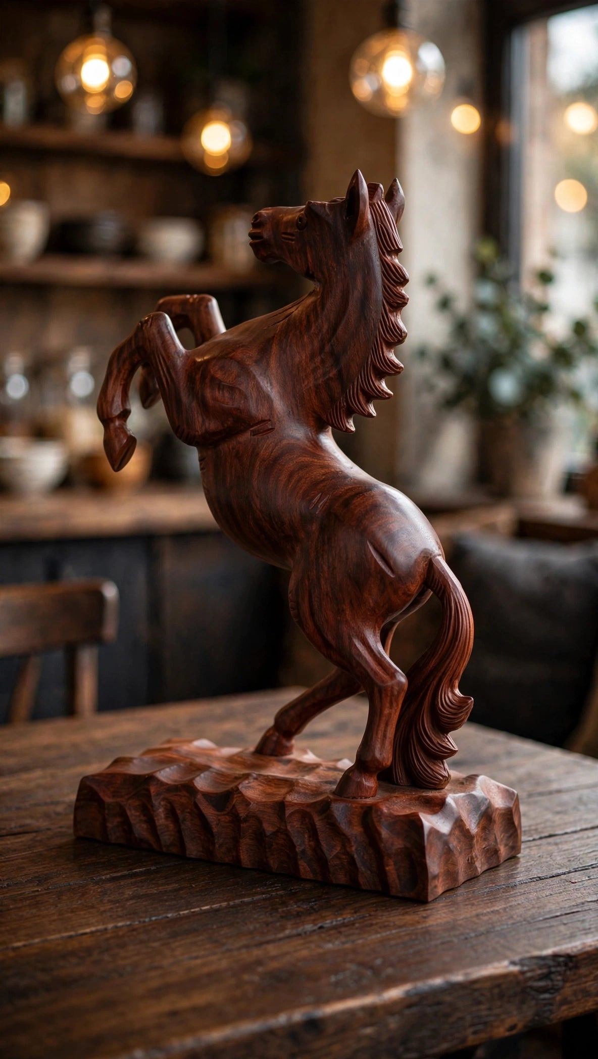 Handcrafted Wooden Rearing Horse Statue – Elegant Horse Sculpture
