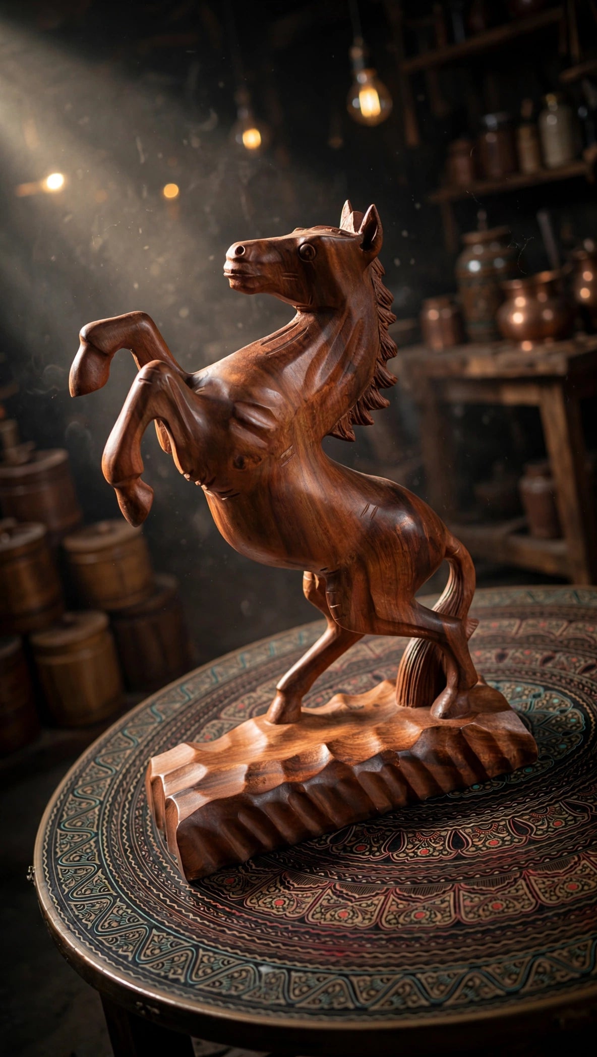 Handcrafted Wooden Rearing Horse Statue – Elegant Horse Sculpture