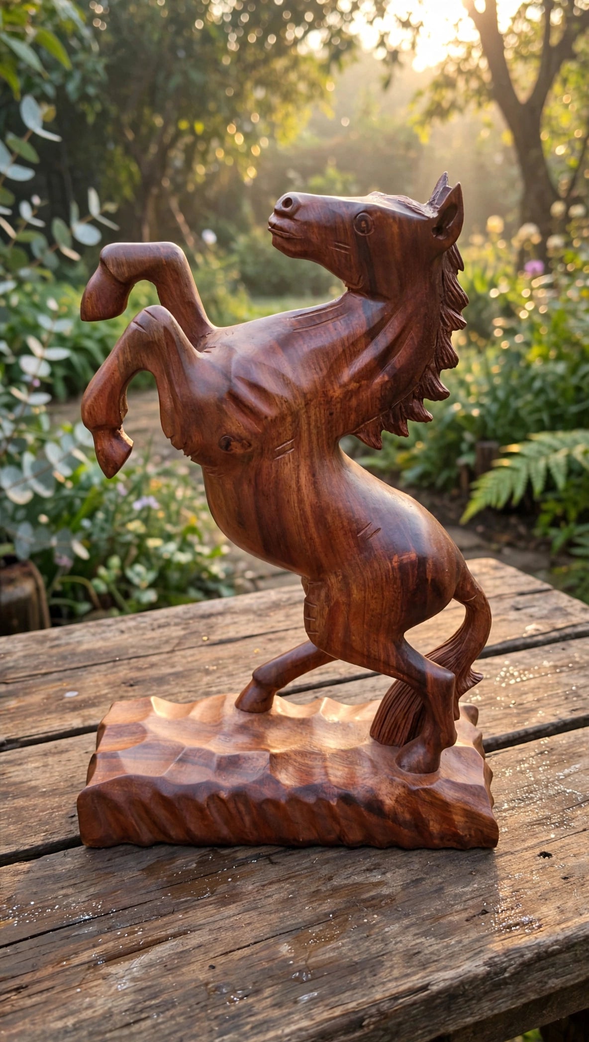 Handcrafted Wooden Rearing Horse Statue – Elegant Horse Sculpture