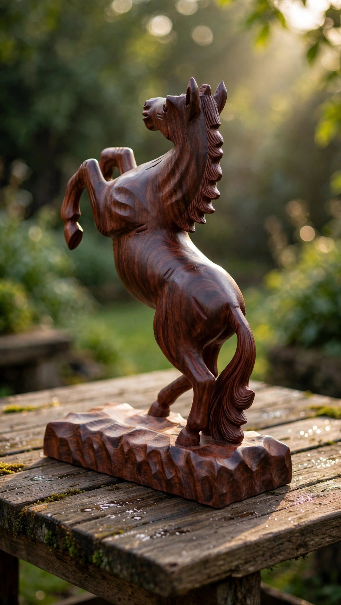 Handcrafted Wooden Rearing Horse Statue – Elegant Horse Sculpture