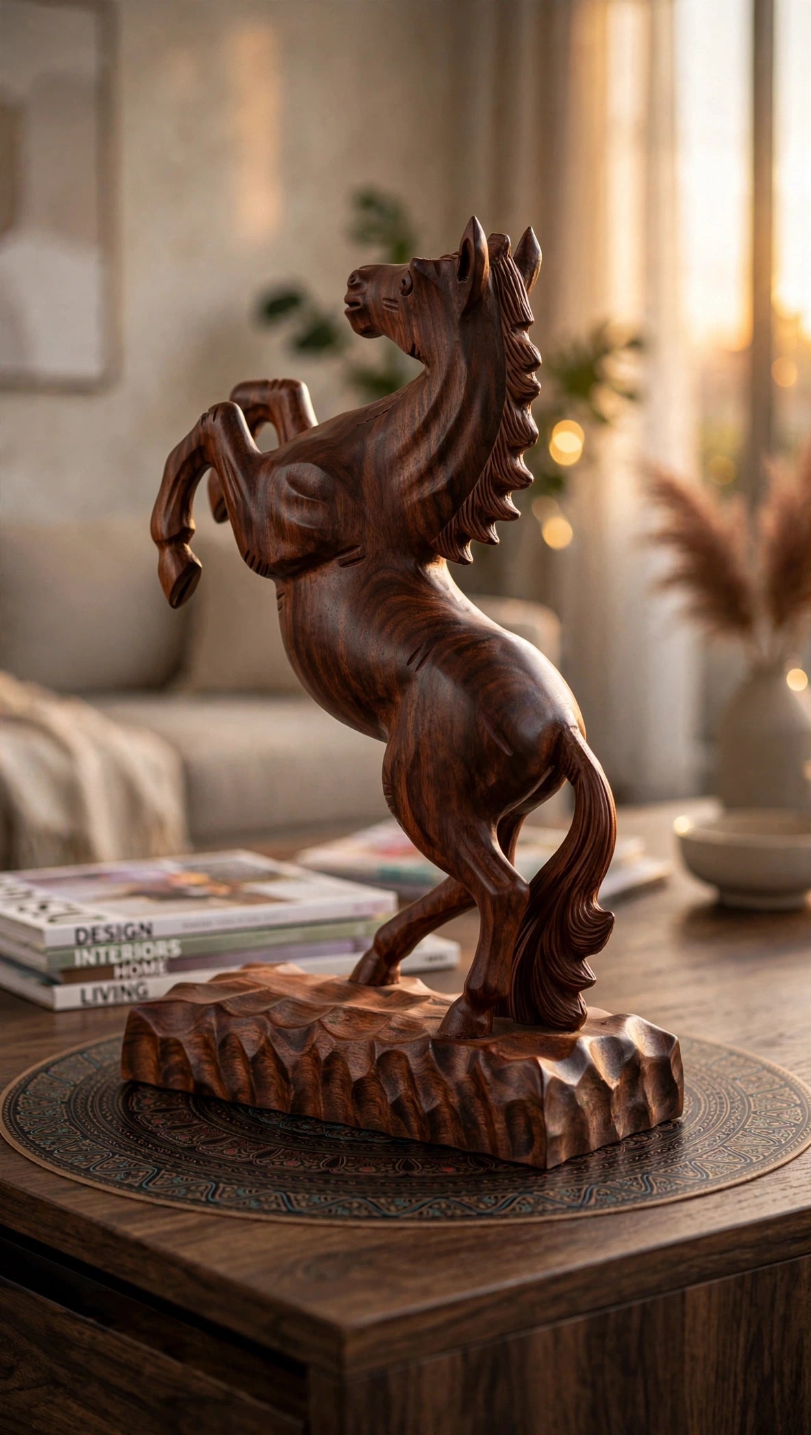 Handcrafted Wooden Rearing Horse Statue – Elegant Horse Sculpture
