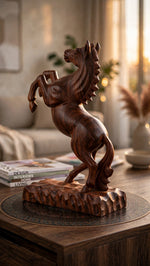 Handcrafted Wooden Rearing Horse Statue – Elegant Horse Sculpture