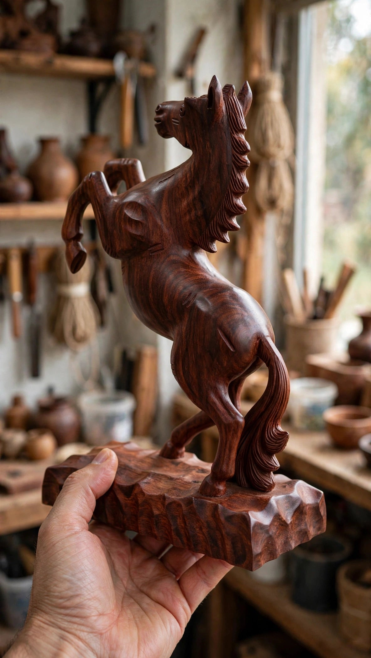 Handcrafted Wooden Rearing Horse Statue – Elegant Horse Sculpture
