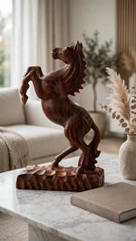 Handcrafted Wooden Rearing Horse Statue – Elegant Horse Sculpture