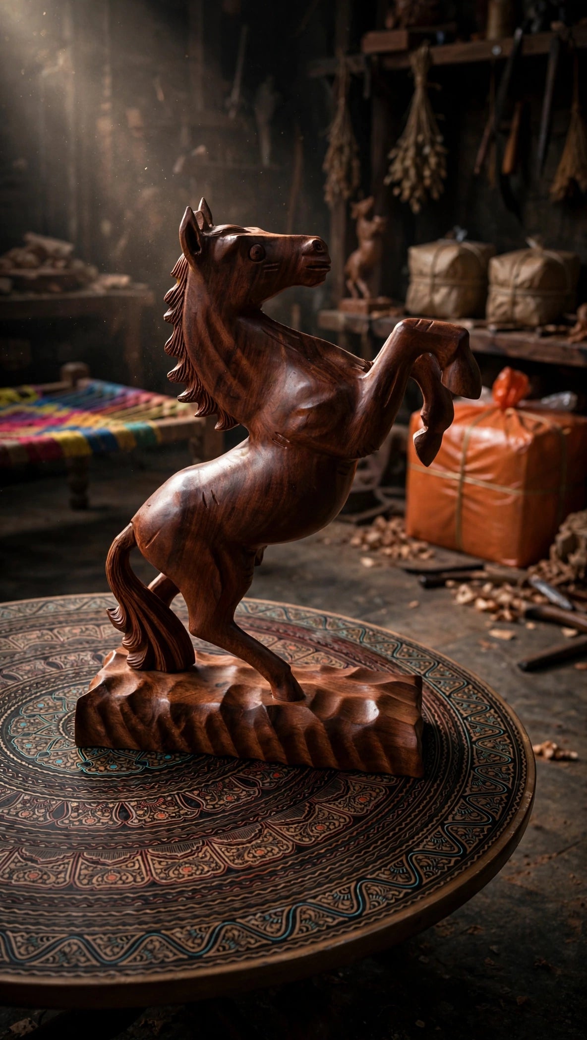 Handcrafted Wooden Rearing Horse Statue – Elegant Horse Sculpture