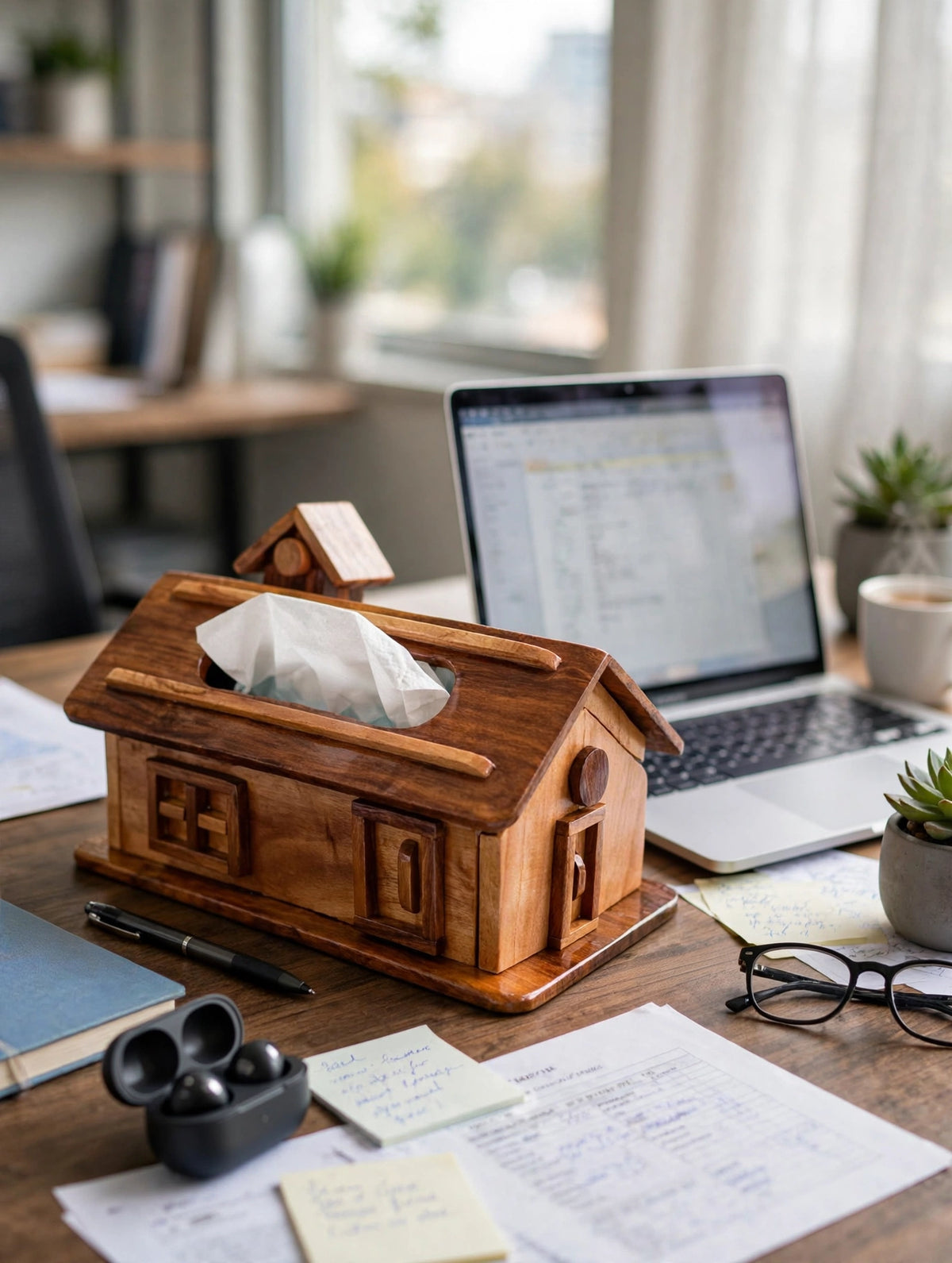 Handcrafted Wooden House Tissue Box Holder