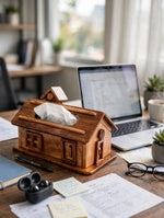Handcrafted Wooden House Tissue Box Holder