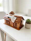 Handcrafted Wooden House Tissue Box Holder
