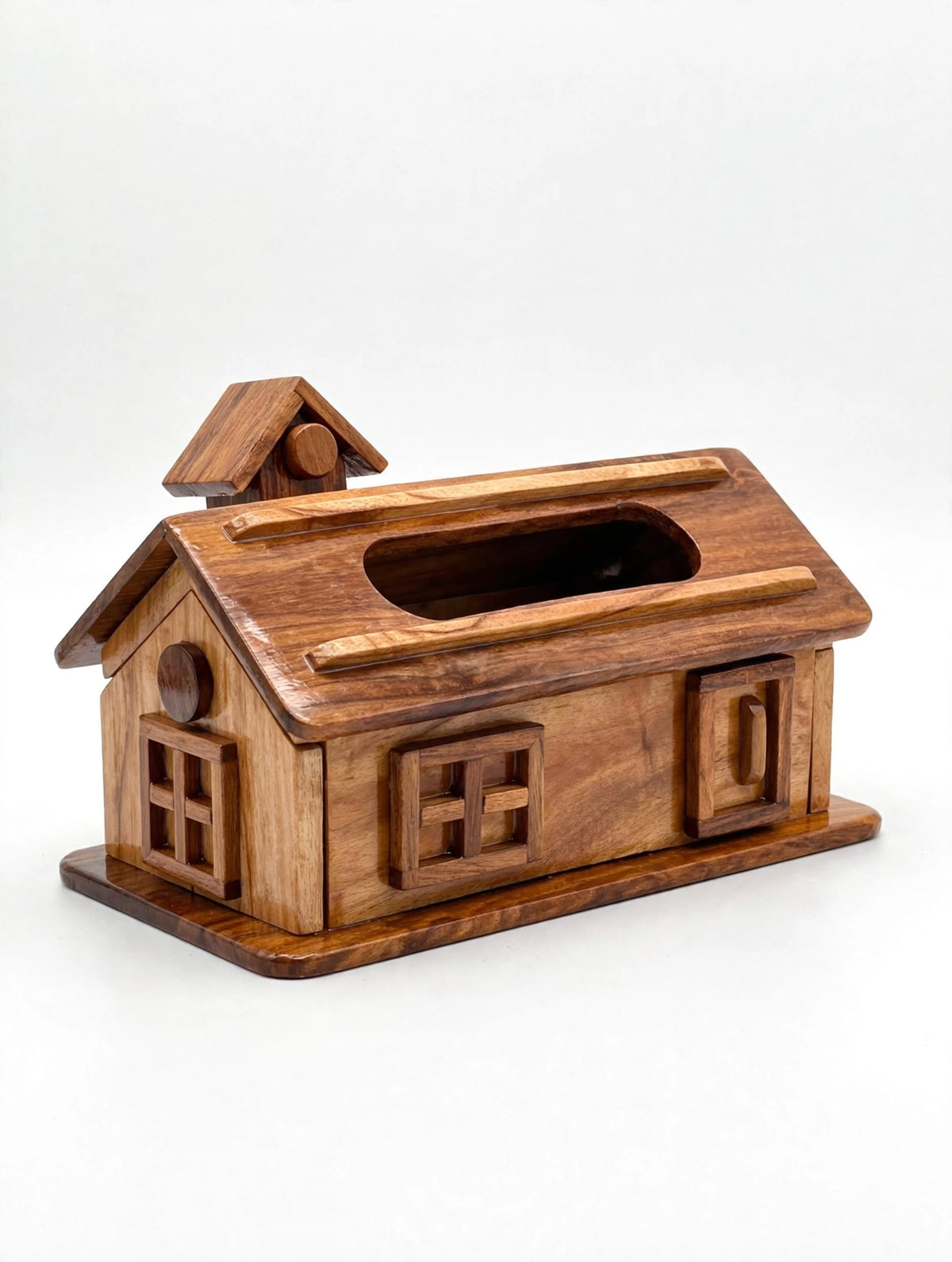 Handcrafted Wooden House Tissue Box Holder