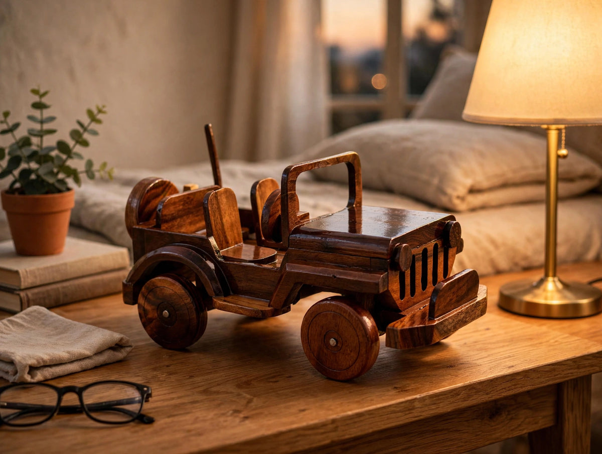 Classic Handmade Wooden Jeep Showpiece | Premium Home & Office Décor