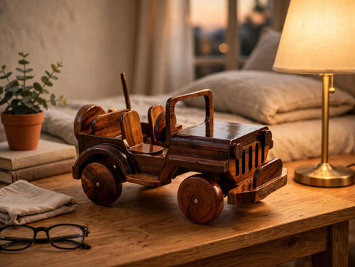 Classic Handmade Wooden Jeep Showpiece | Premium Home & Office Décor