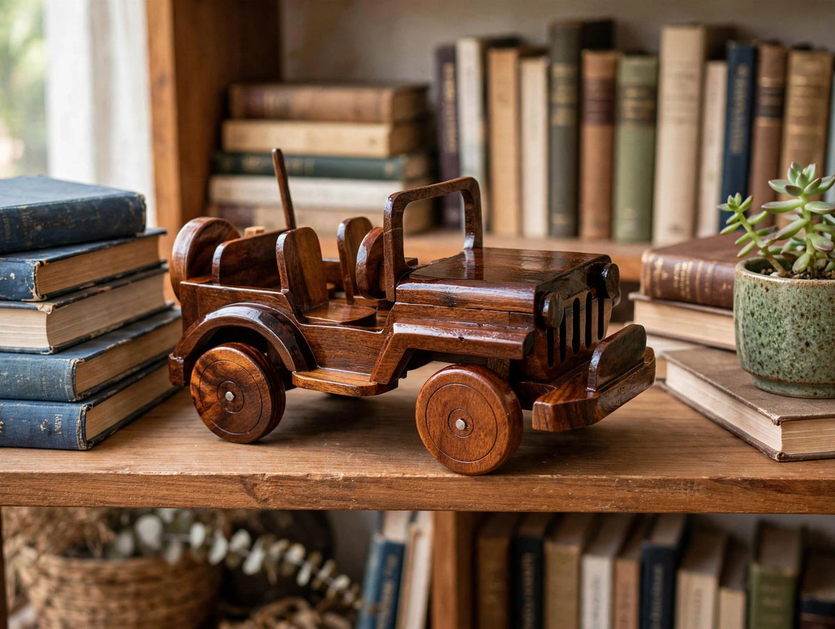 Classic Handmade Wooden Jeep Showpiece | Premium Home & Office Décor