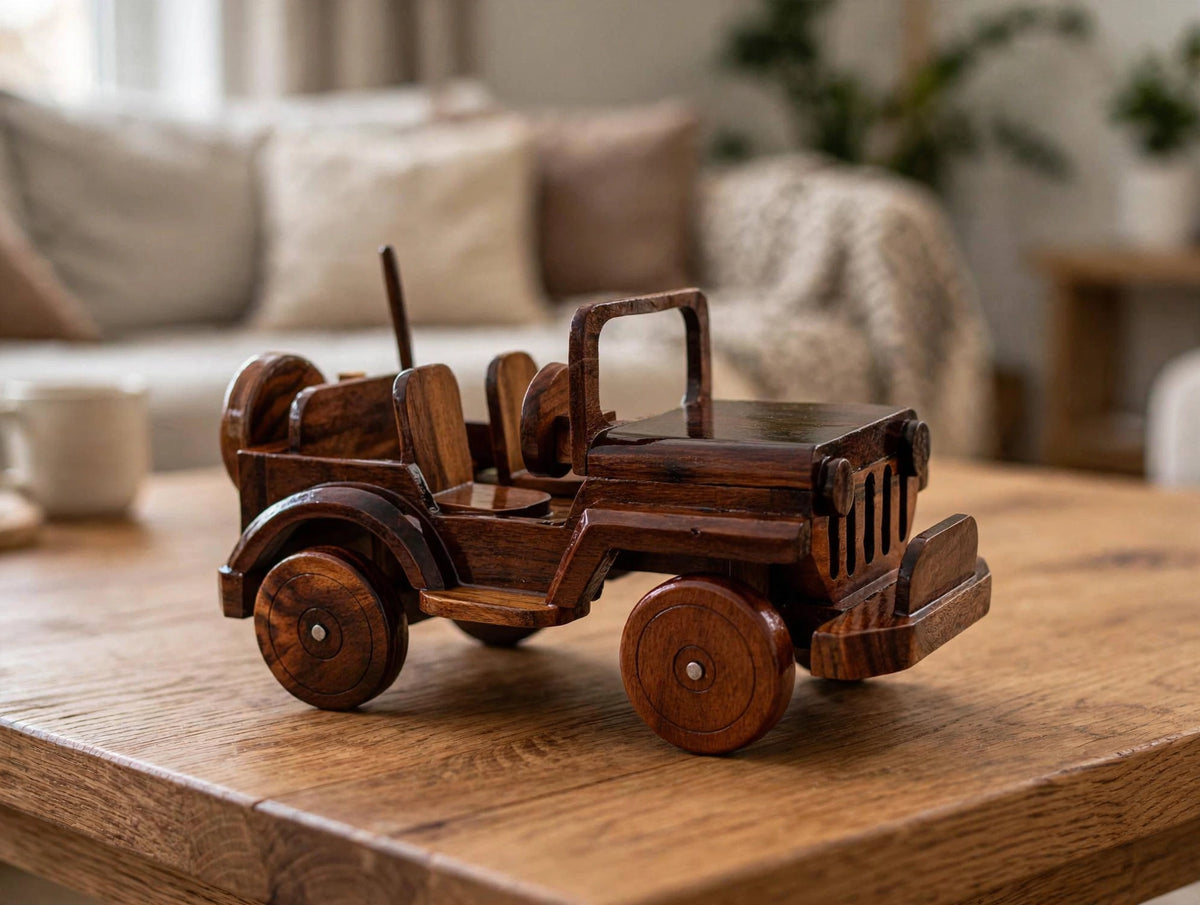 Classic Handmade Wooden Jeep Showpiece | Premium Home & Office Décor