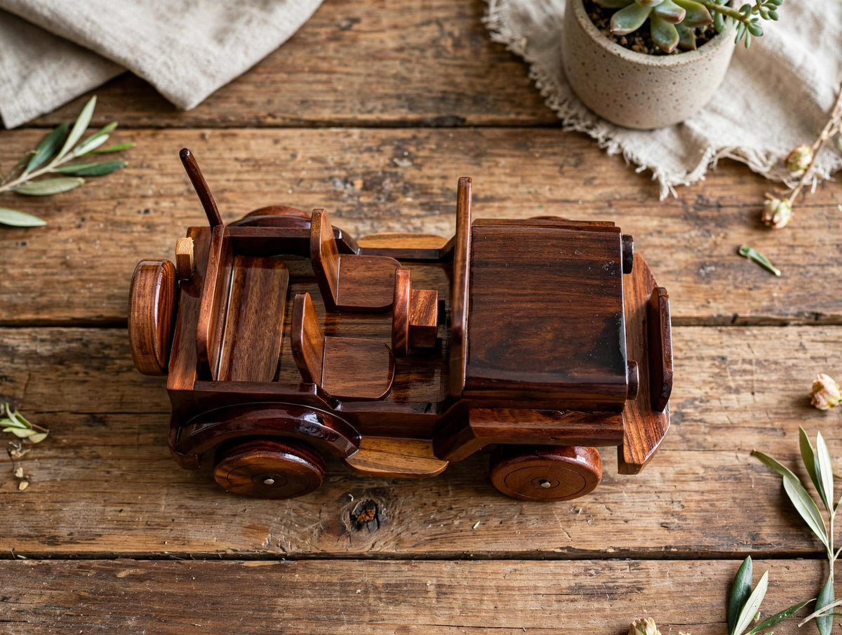 Classic Handmade Wooden Jeep Showpiece | Premium Home & Office Décor