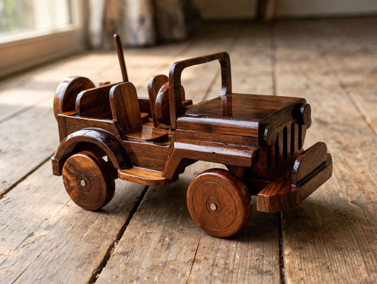 Classic Handmade Wooden Jeep Showpiece | Premium Home & Office Décor
