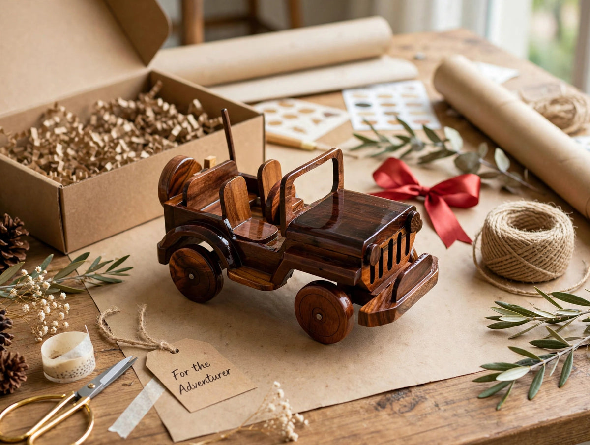 Classic Handmade Wooden Jeep Showpiece | Premium Home & Office Décor