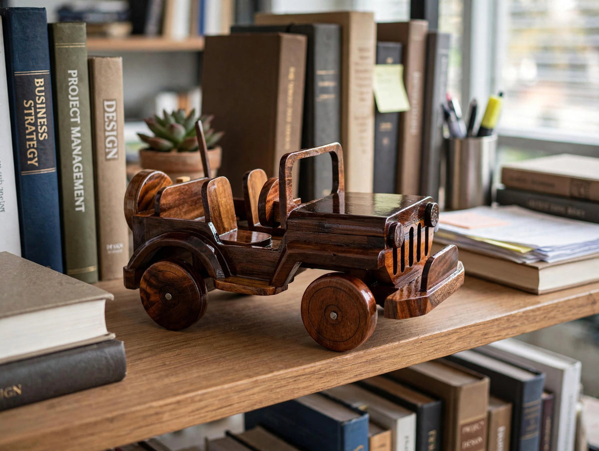 Classic Handmade Wooden Jeep Showpiece | Premium Home & Office Décor