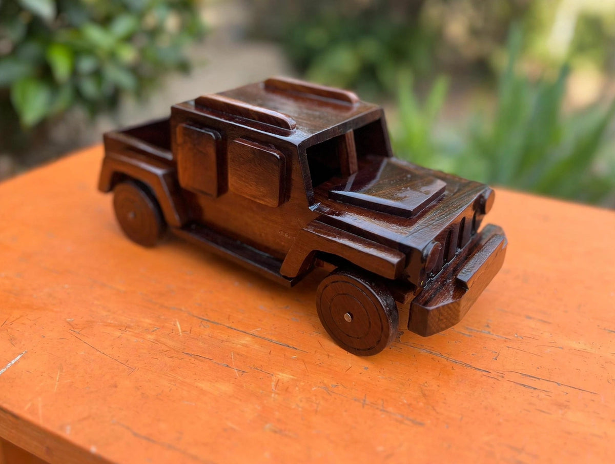 Handcrafted Wooden Jeep Model – Rustic Vintage Car Décor