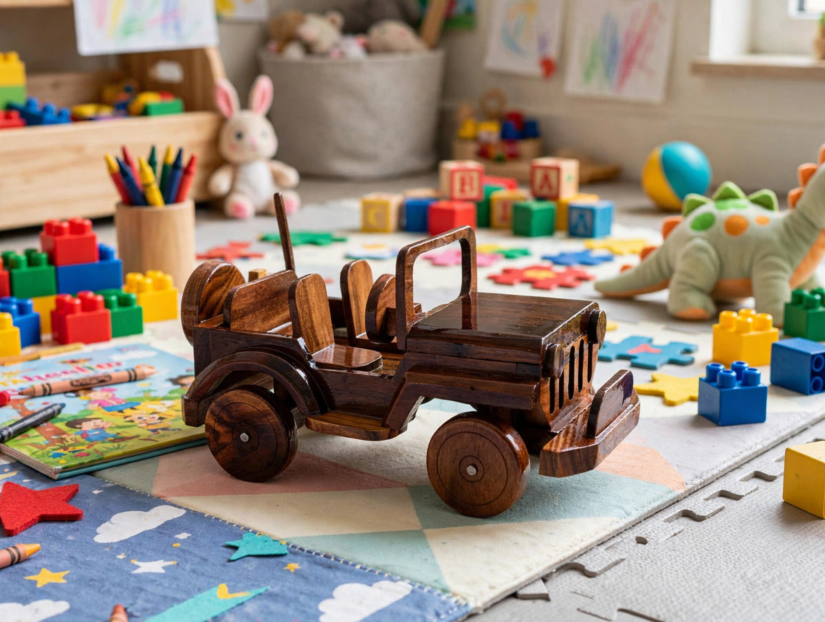 Classic Handmade Wooden Jeep Showpiece | Premium Home & Office Décor