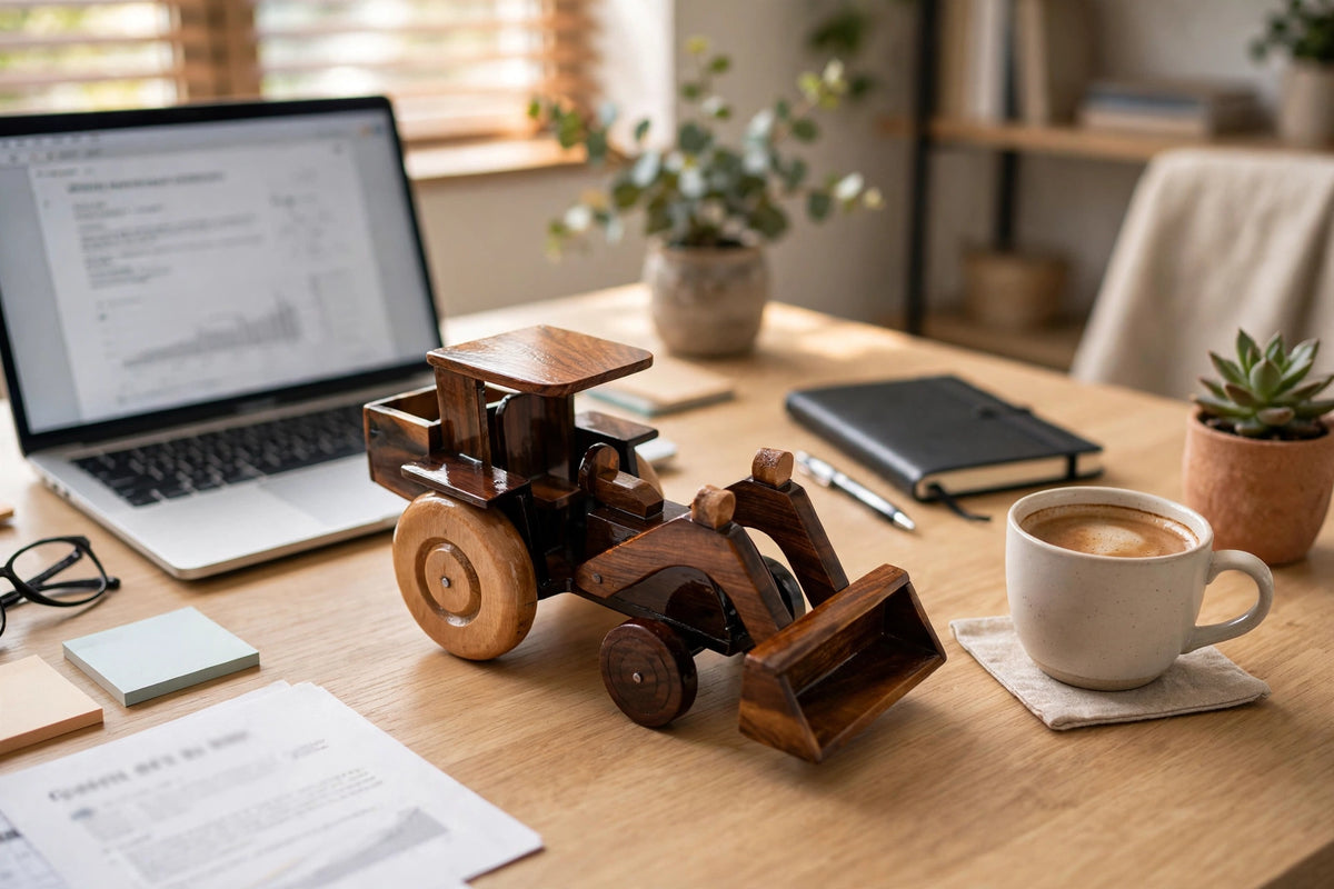 Wooden Tractor with Front Loader |  Construction Vehicle | Home & Office Décor