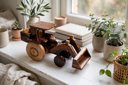 Wooden Tractor with Front Loader |  Construction Vehicle | Home & Office Décor