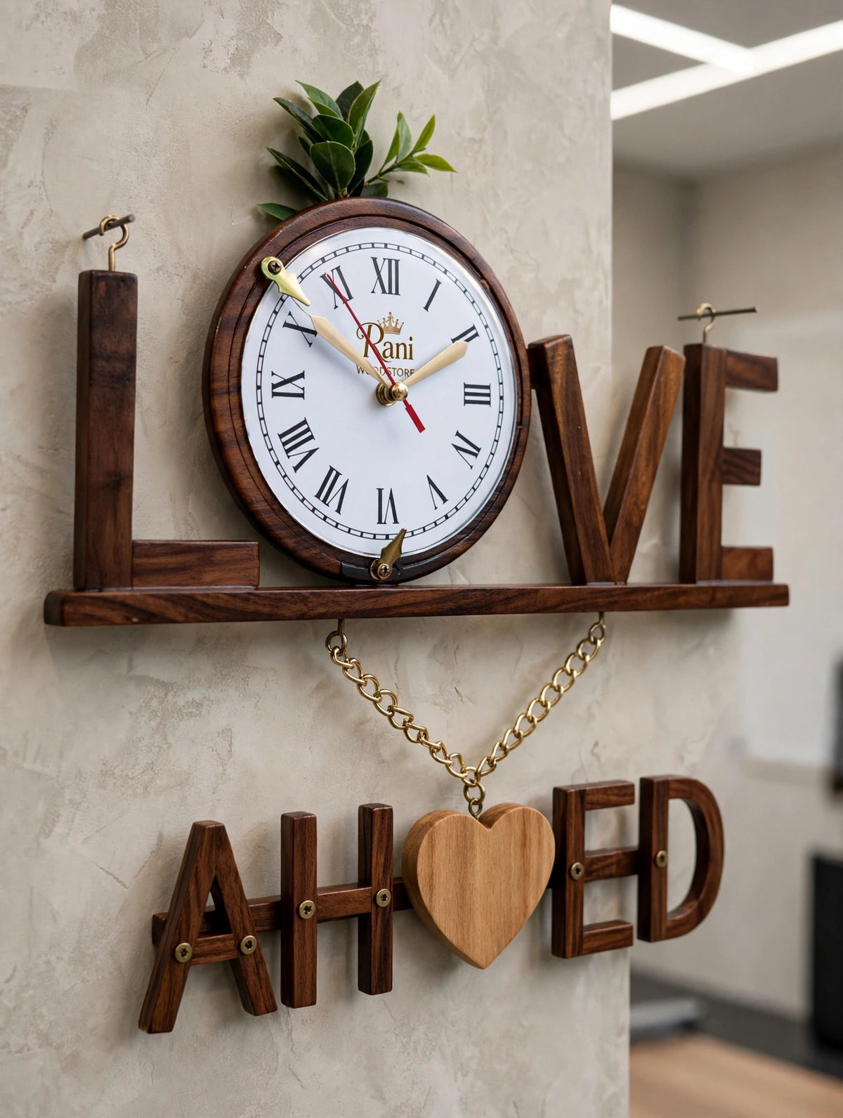 Personalized Wooden LOVE Wall Clock with Custom Name