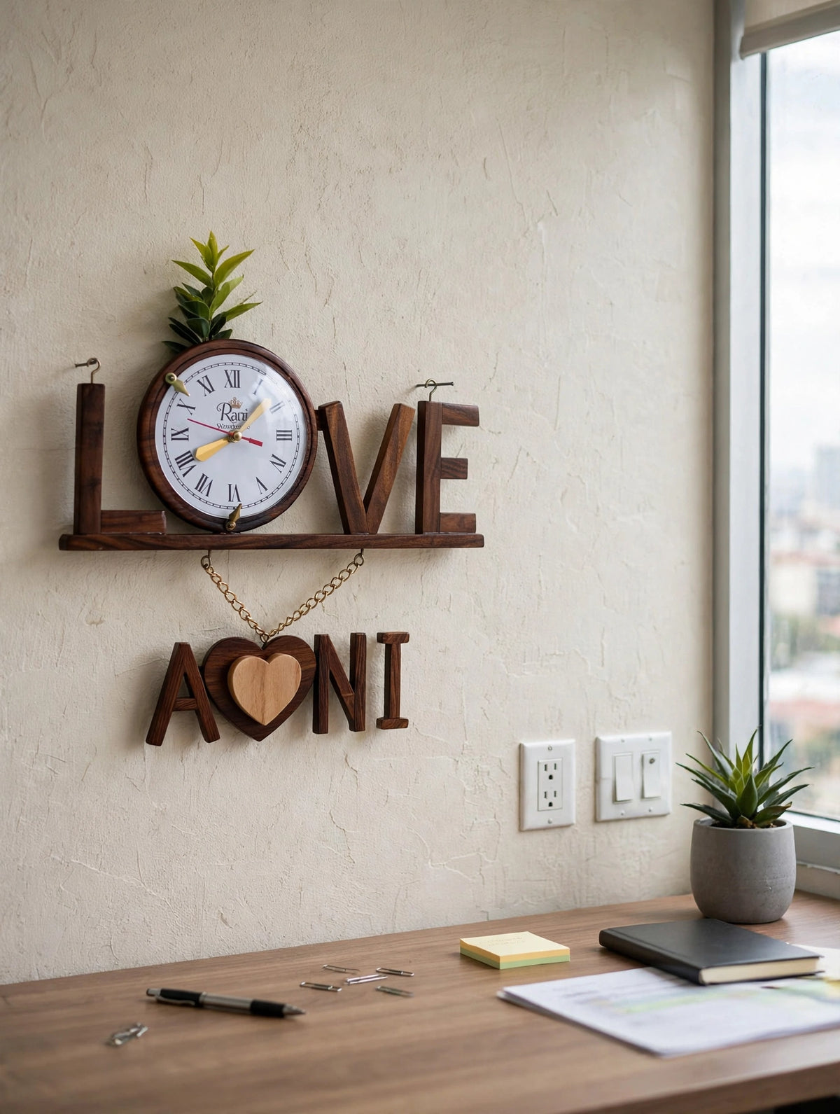 Personalized Wooden LOVE Wall Clock with Custom Name