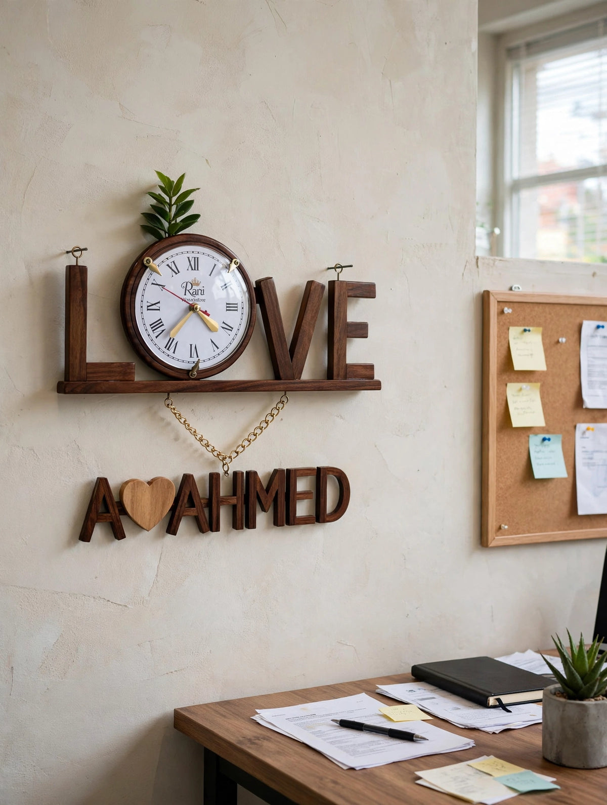 Personalized Wooden LOVE Wall Clock with Custom Name