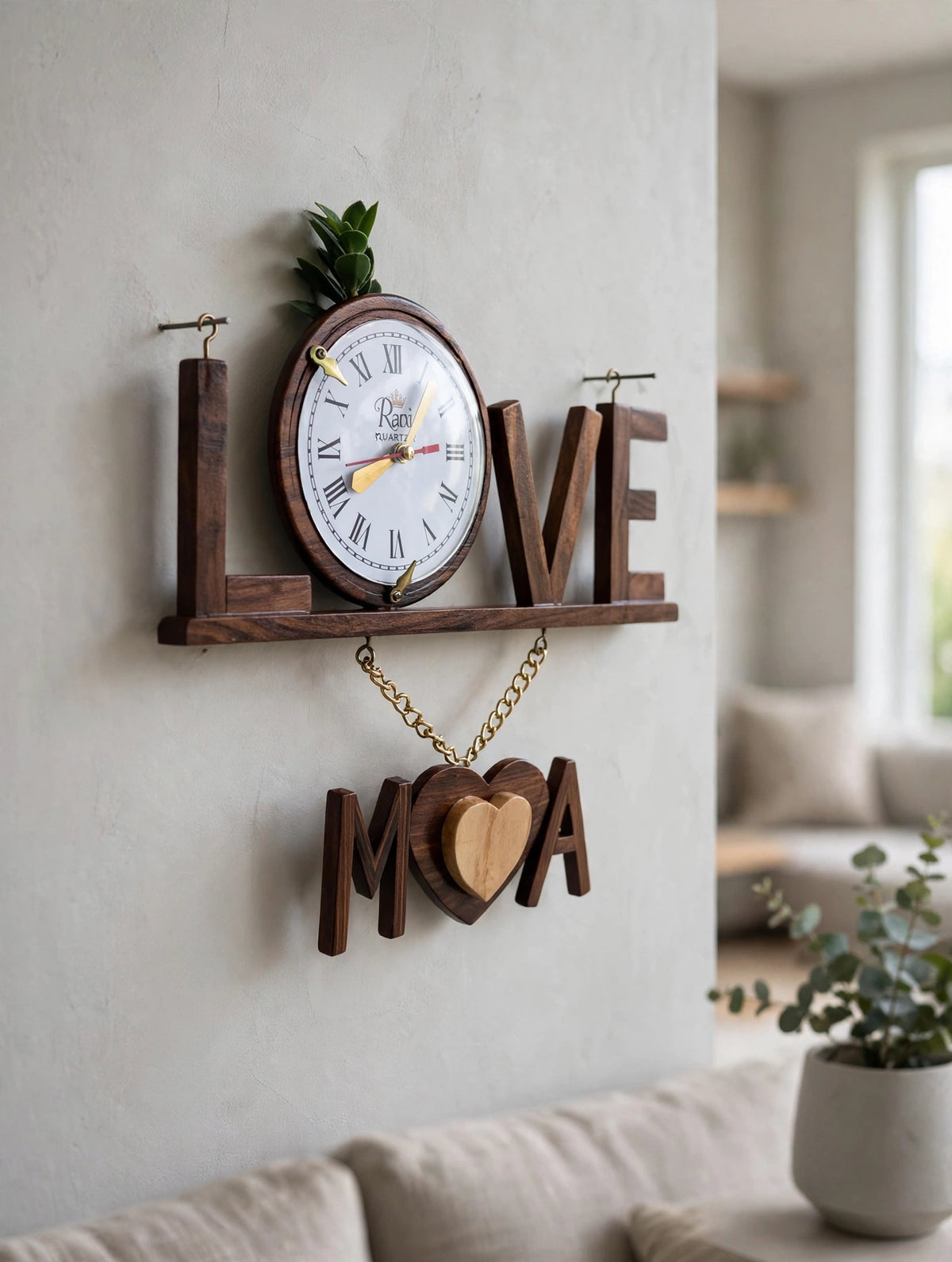 Personalized Wooden LOVE Wall Clock with Custom Name