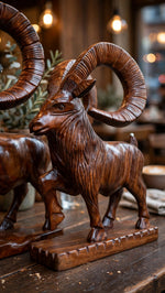 Handcrafted Wooden Markhor Statue – Traditional Animal Home Decor