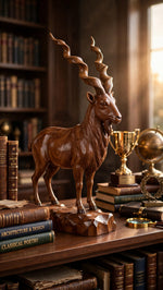 Handcrafted Wooden Markhor Statue – Luxury Animal Decor & Gift Set