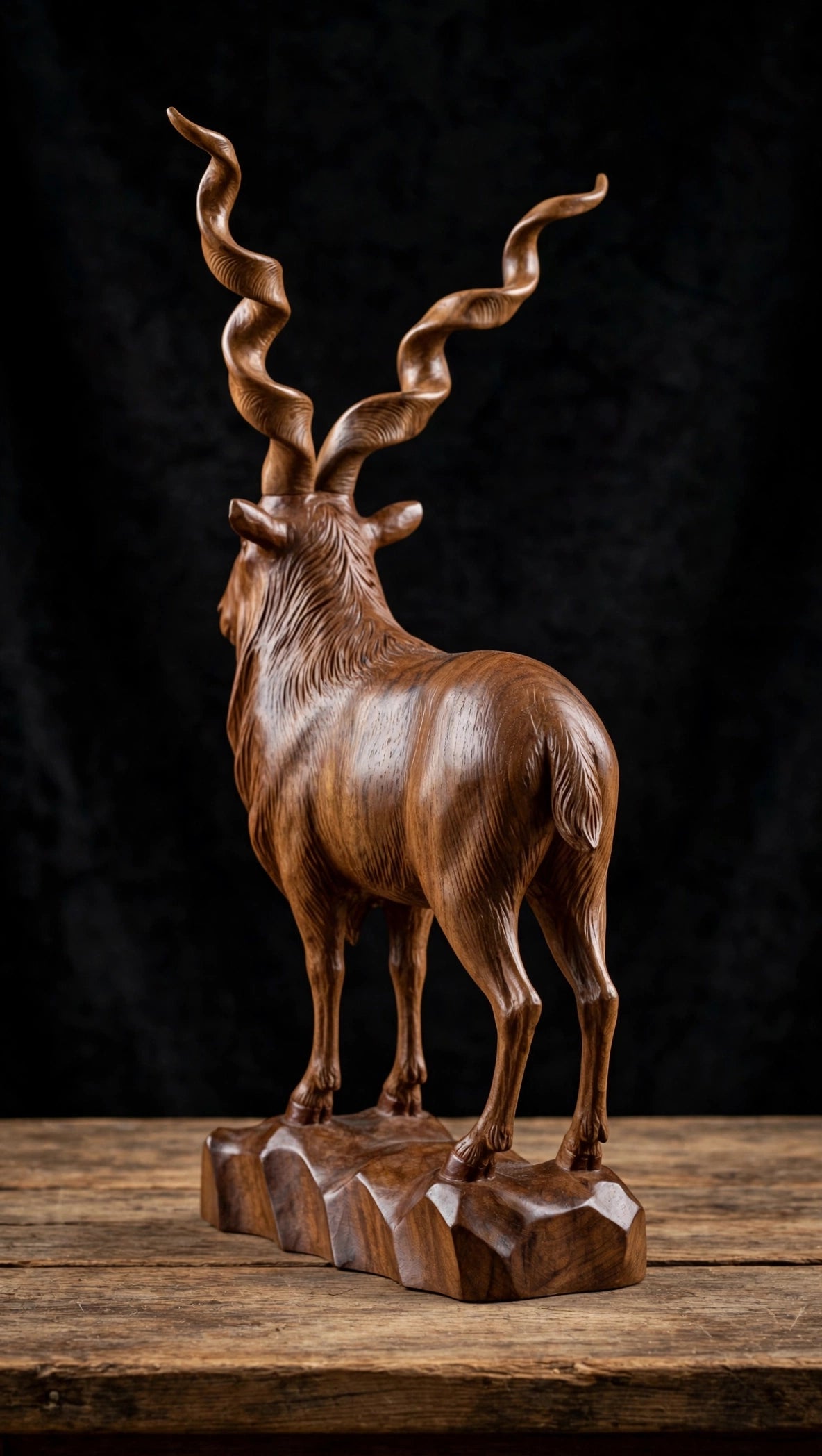 Handcrafted Wooden Markhor Statue – Luxury Animal Decor & Gift Set