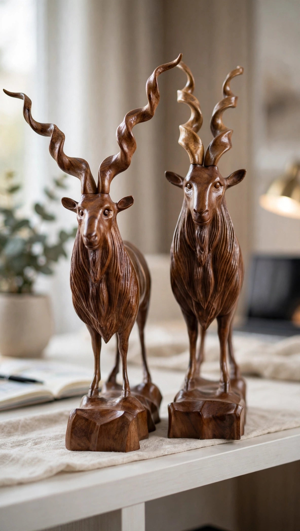Handcrafted Wooden Markhor Statue – Luxury Animal Decor & Gift Set