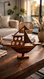 Handcrafted Wooden Sailboat Decorative Showpiece – Nautical Home Decor
