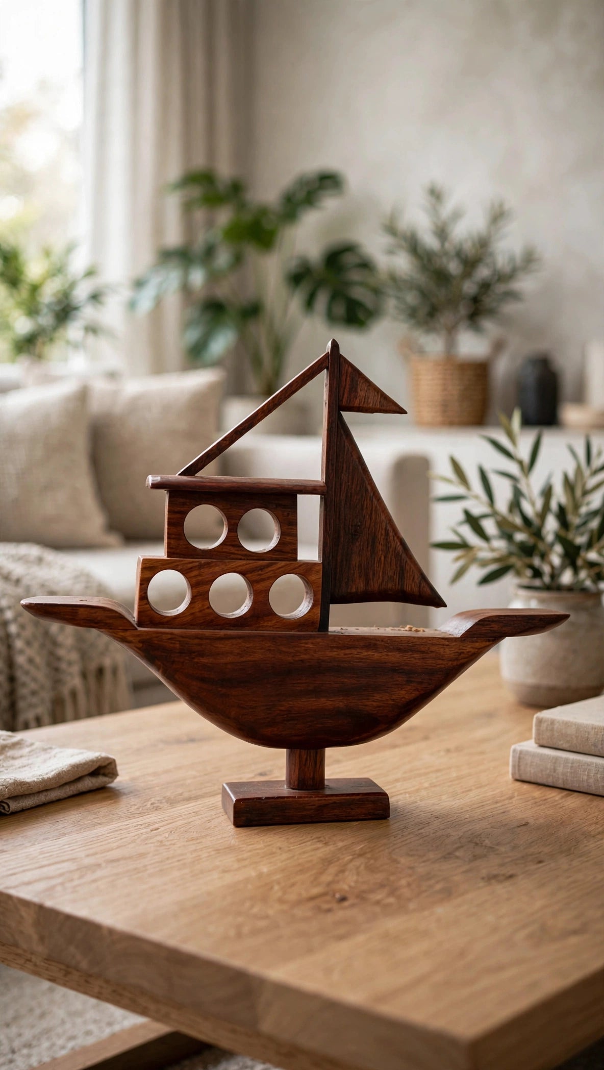 Handcrafted Wooden Sailboat Decorative Showpiece – Nautical Home Decor