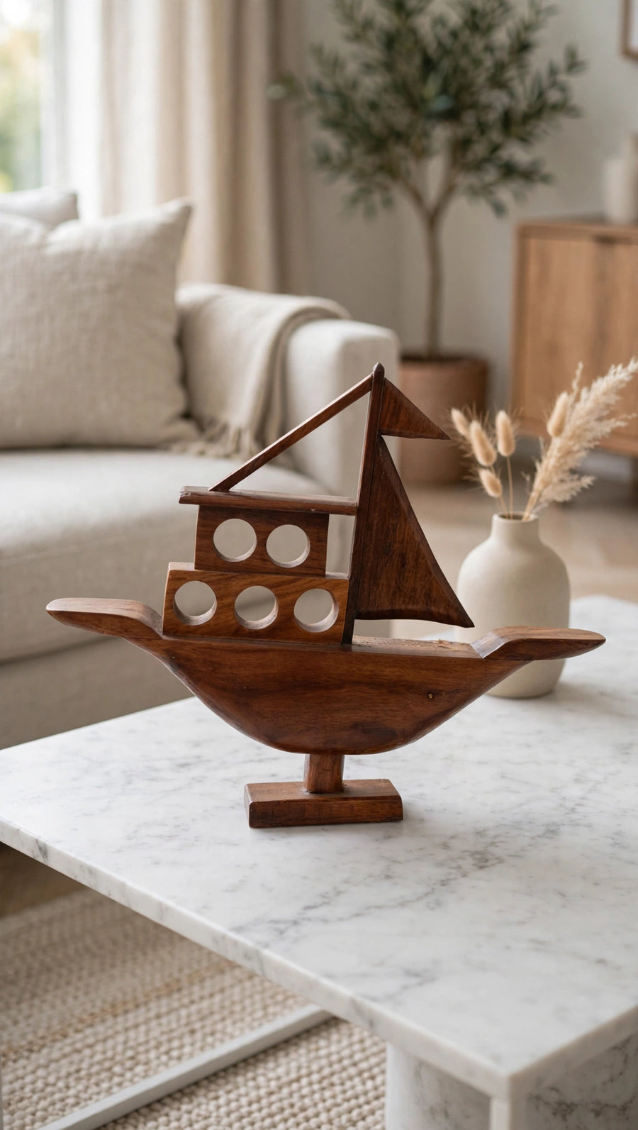 Handcrafted Wooden Sailboat Decorative Showpiece – Nautical Home Decor