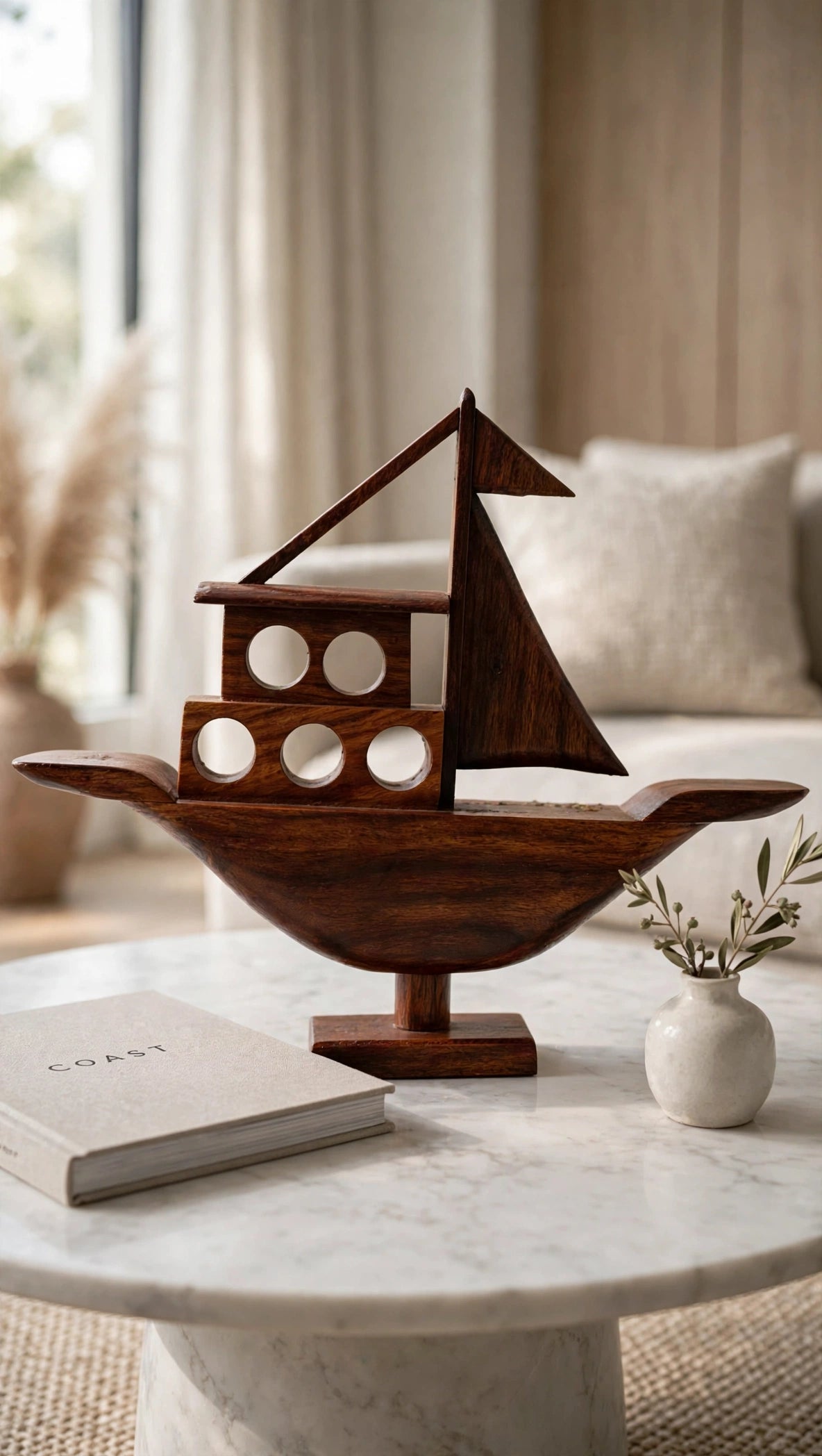 Handcrafted Wooden Sailboat Decorative Showpiece – Nautical Home Decor