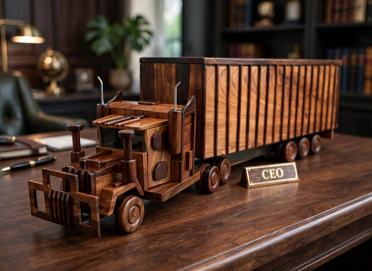 Handcrafted Wooden Semi Truck Showpiece