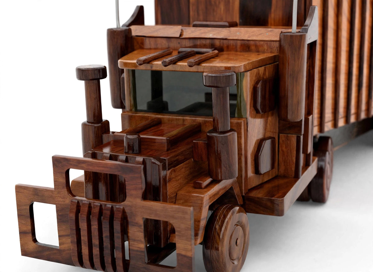 Handcrafted Wooden Semi Truck Showpiece