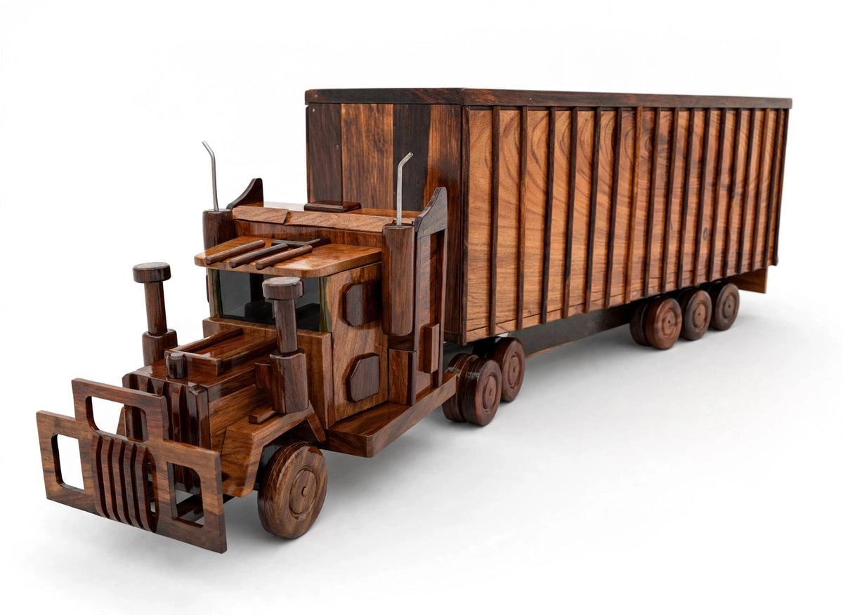 Handcrafted Wooden Semi Truck Showpiece